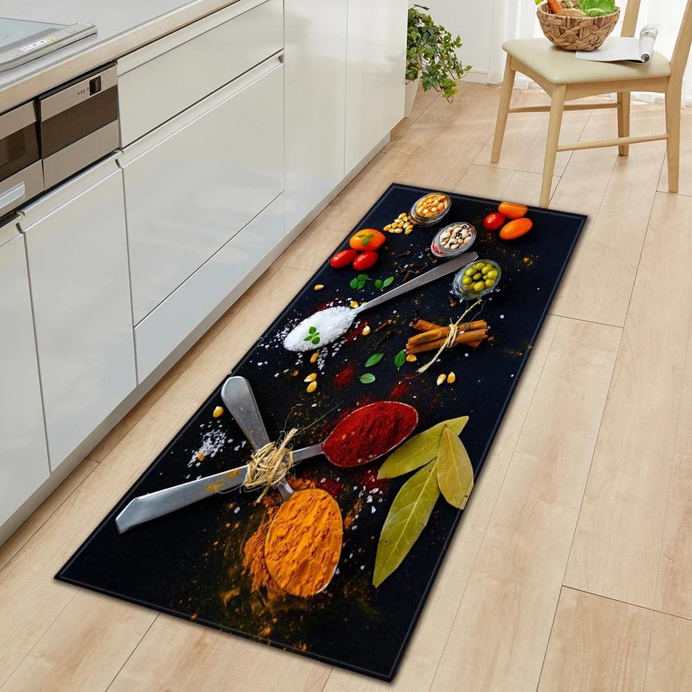 Ingredients and Spices Pattern Home Kitchen Floor Mats Door Front Decoration Floor Mats