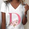 Pink Sakura Alphabet Graphic T Shirts Unisex Az 26 Alphabet Pink Flower Cartoon Tshirts Cherry Blossom Letters C Casual Tops