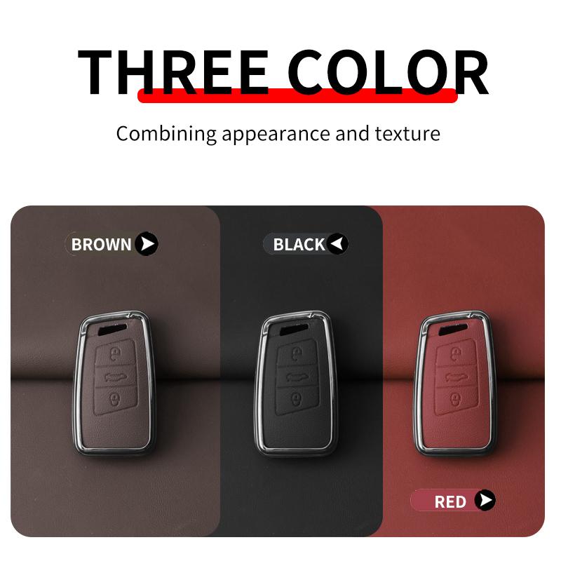 Metal Genuine Leather Auto Key Fob Cover Case Housing Fit For Vw Volkseagen Passat B8 Magotan Fit For Skoda Superb A7 Kodiaq Seat Key Ring Auto