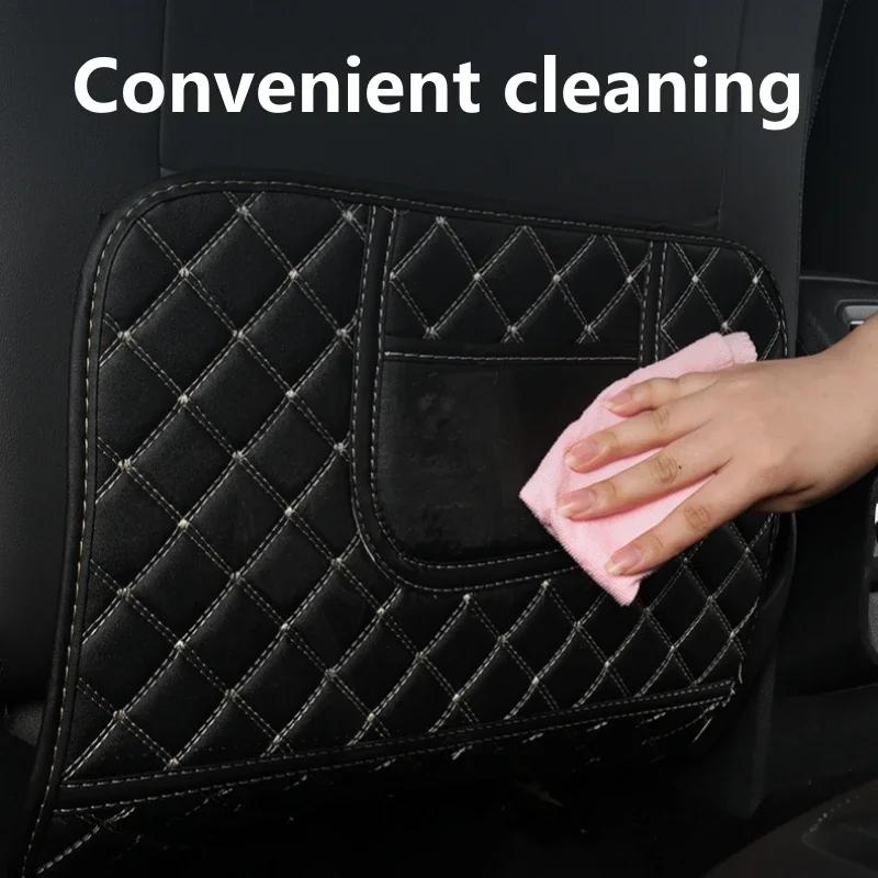 Car Anti Kicks Pad With Organizer Pocket Leather Universal Seat Back Leather Protector Cover Waterproof Backseat Child Kick Mats
