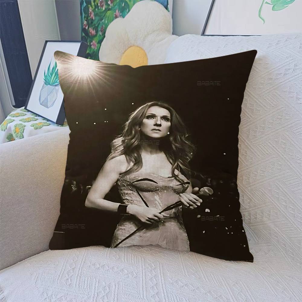 Celine Dion Black And White Maple Design Cushion Cover Happy Autumn Harvest Decor Holiday Decorati Pillow Cover Peach skin 18*18(CM)-1Pcs