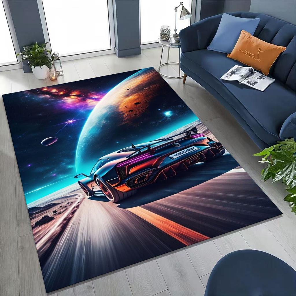 Alfombra Decorativa para Habitación, Sala de Estar, Sofá, Hogar, Felpudo, Alfombrilla de Piso Grande Antideslizante, Concepto Futuro Coche Deportivo Bicicleta de Carreras Motocicleta