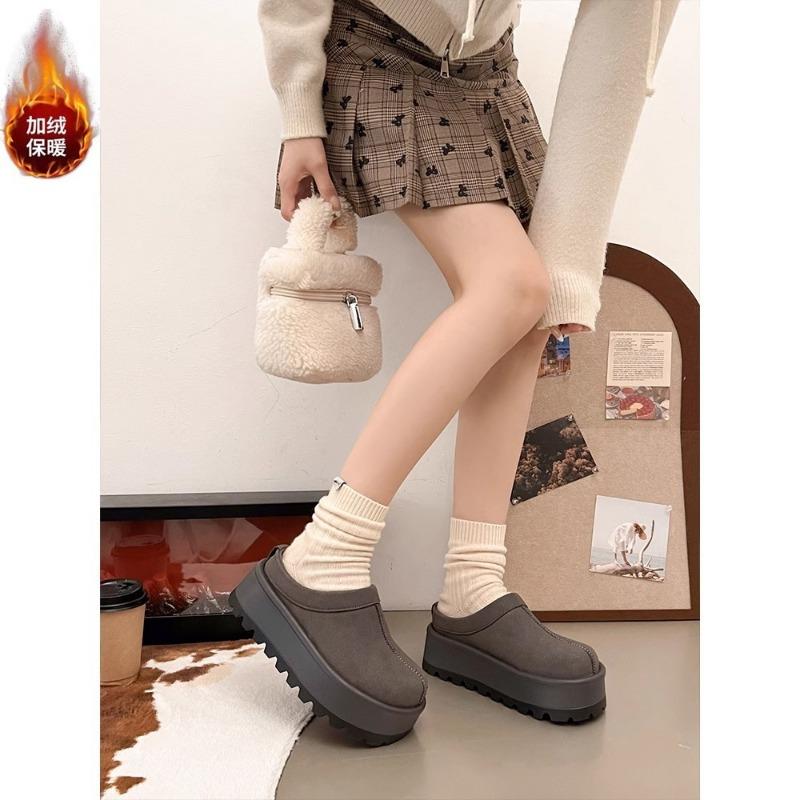 fur integrated gray thick-soled snow boots for women's winter new heightening, piling and thickening bag head drag
