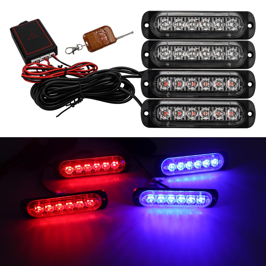 4 In 1 Rot Blau Notfall Blitzer Lichter Polizei Lichter 12V Mit Drahtloser Fernbedienung Blitz Kühlergrill Licht für Autos LKW Van SUV