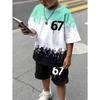 2-piece Summer Children's Casual Sports Trend 3D Pattern Printed Pattern Round Neck T-shirt and Shorts Set