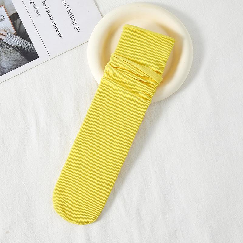 One Pairs Japanese Korean Women Ice Thin Loose Calf Tube Socks Summer Nylon Socks College Style Solid Color Socks