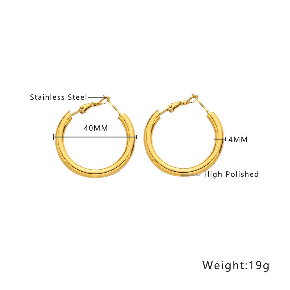 European & American Styled Stainless Steel Hollow Round Tube Earrings - Retro Gold Titanium Steel for Women