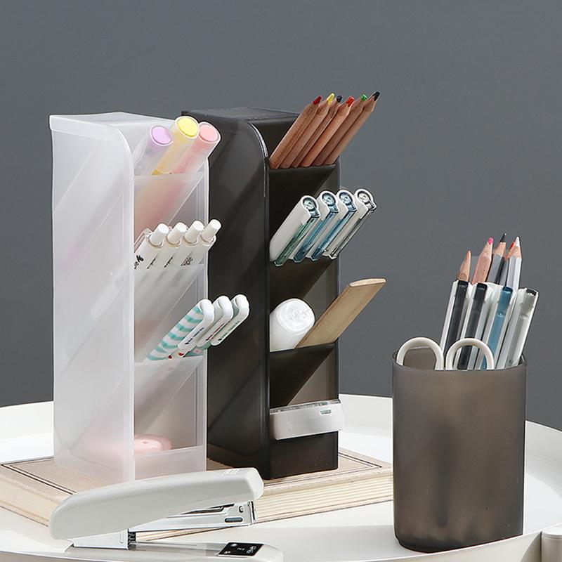 Creative Multifunctional 4 Grid Desktop Organizer Frosted Diagonal Pen Holder Stationery Makeup Storage Box School Office Suppli