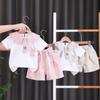 Cute Girls Summer Two Piece Set With Lace Rabbit Bow Tie Short Sleeve Top And Shorts Fashionable Toddler Outfit