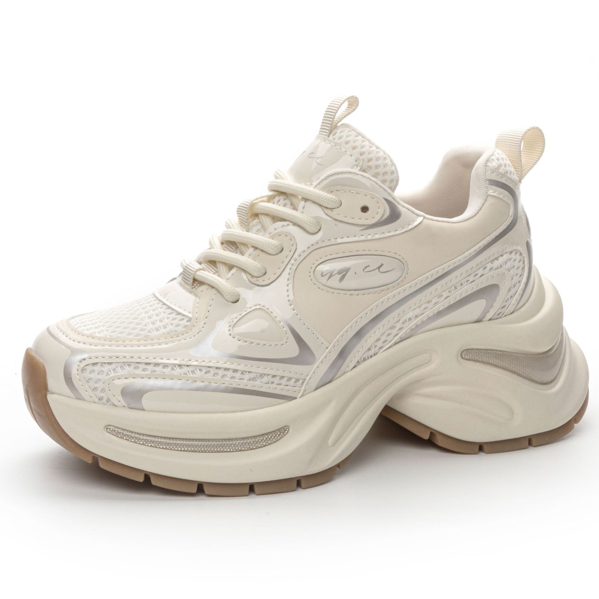 

White Lu, the same GGCC shines Galaxy s spring 2025 new dad shoes, women s thick-soled silver sneakers 40
