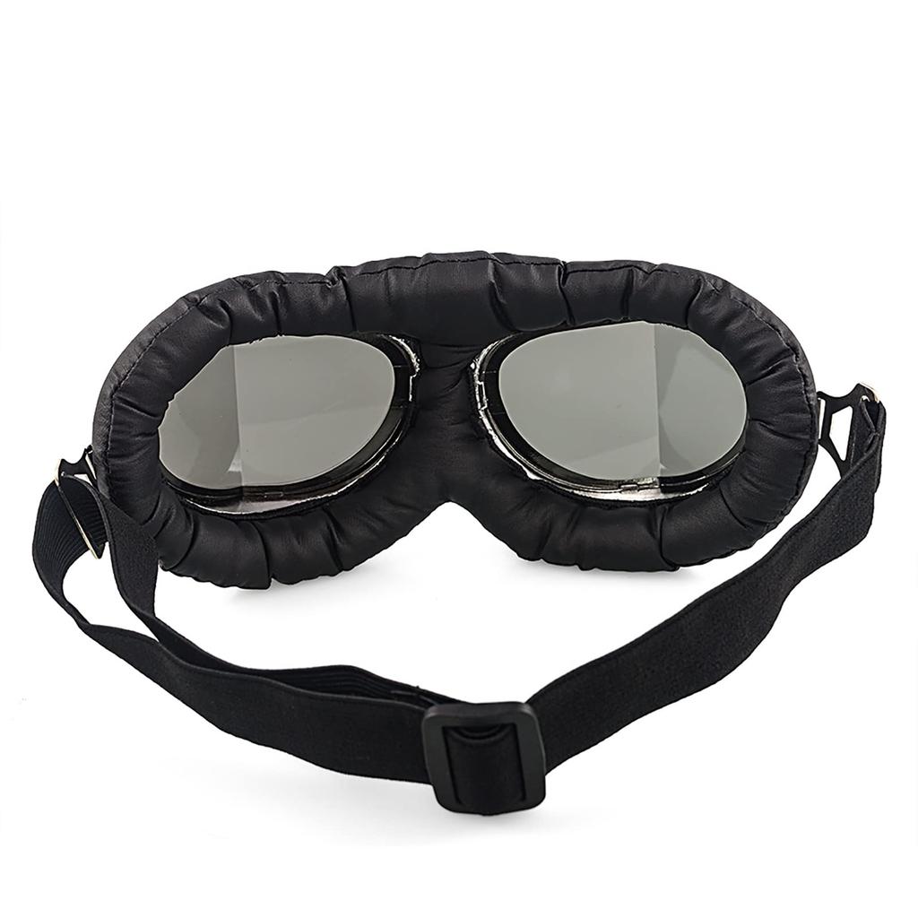 evomosa Motorcycle Motocross PC Lens Foldable Ski Goggles Windproof Dustproof Retro Vintage Goggles Oval Foldable Bike Goggles (Black)