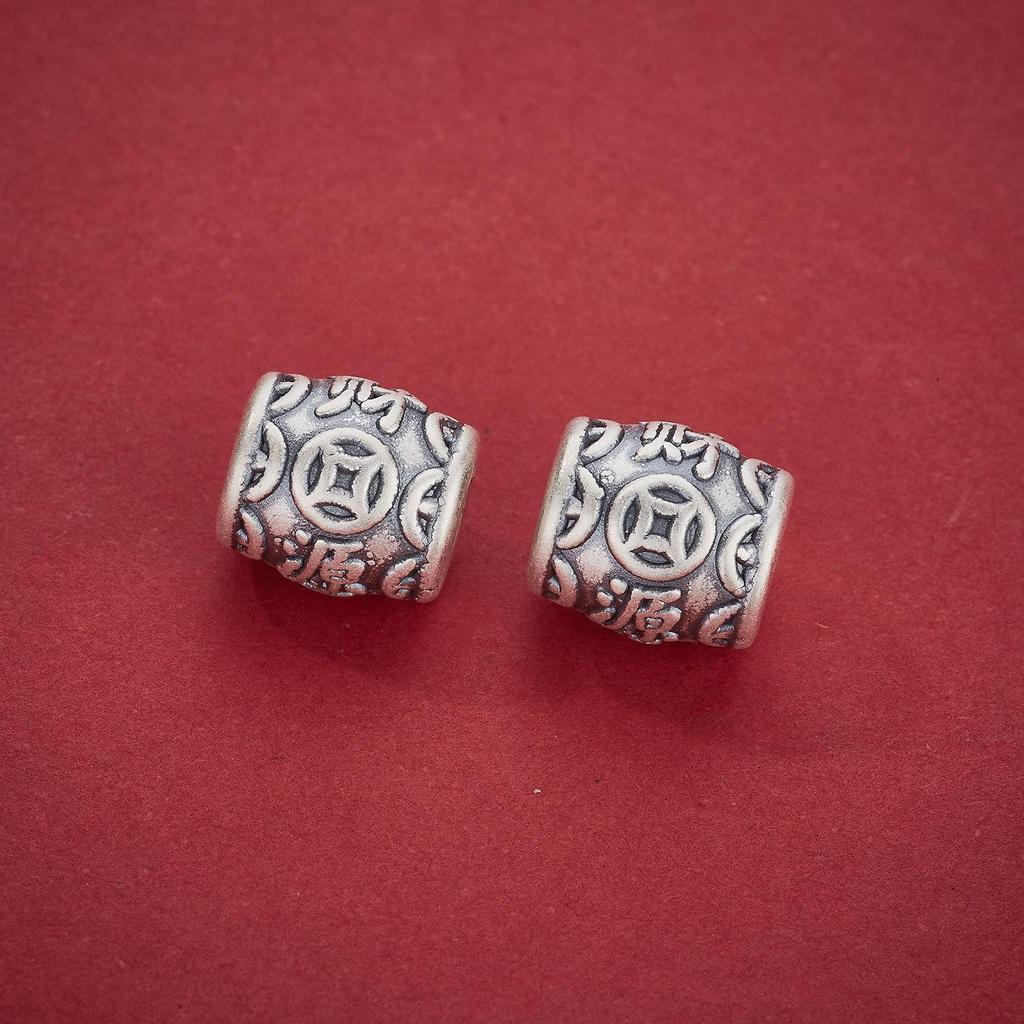 Sterling Silver 999 Copper Coin Spacer Bead: Chinese Luck Charm for DIY Beading and Rope Bracelets
