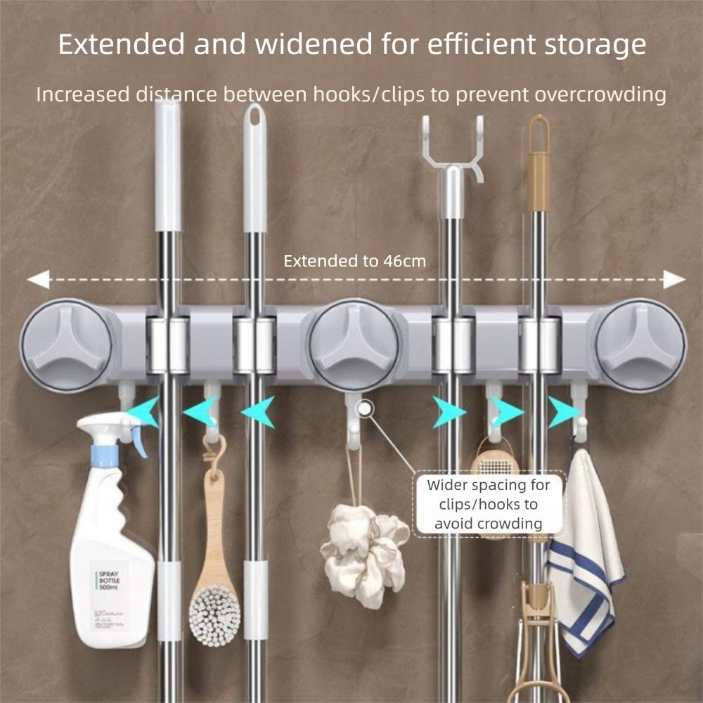 5 Hooks Wall-Mounted Mop Clip 4 Position Bathroom Broom Hanger Suction Cup Mop Holder Laundry Room