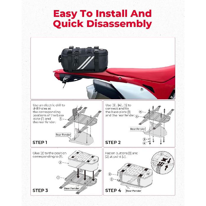 KEMIMOTO Motorcycle Rear Fender Tail Bag 6L Dirt Bike Enduro Tool Roll Bags Universal Storage Fit For Adventure Off Road Bike Motocross Dual Sport