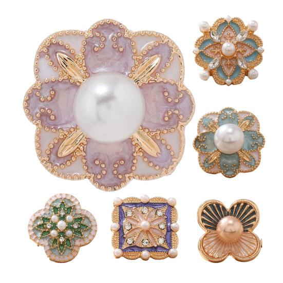 Women Brooch Imitation Pearls Enamel Glaze Flower Shape Shawl Pin Lapel Neckline Clip Anti-Exposure Buckle