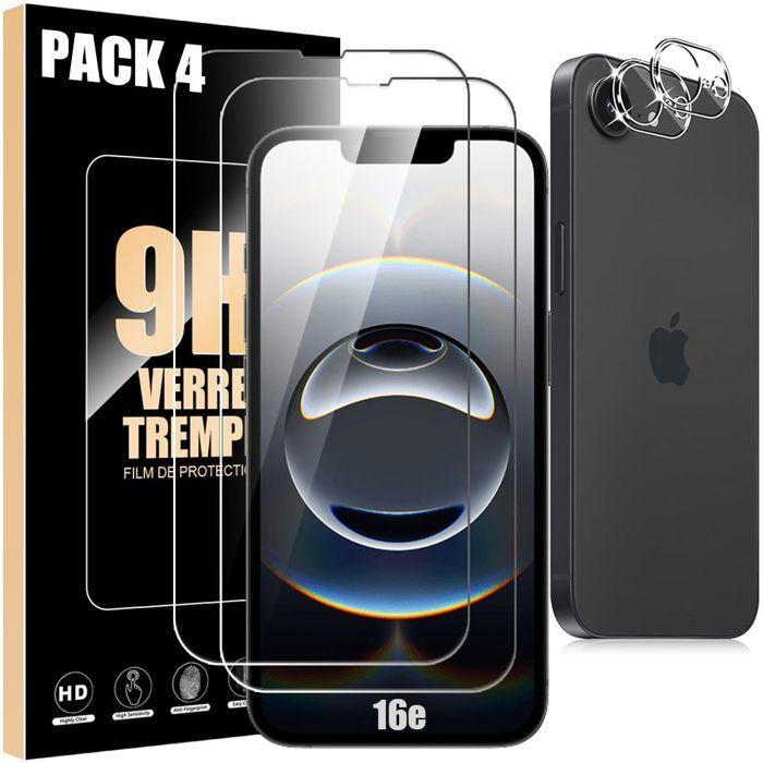 2 Film de protection - pour iPhone 16e - Verres trempés - Antichoc - Anti-rayures - Transparent