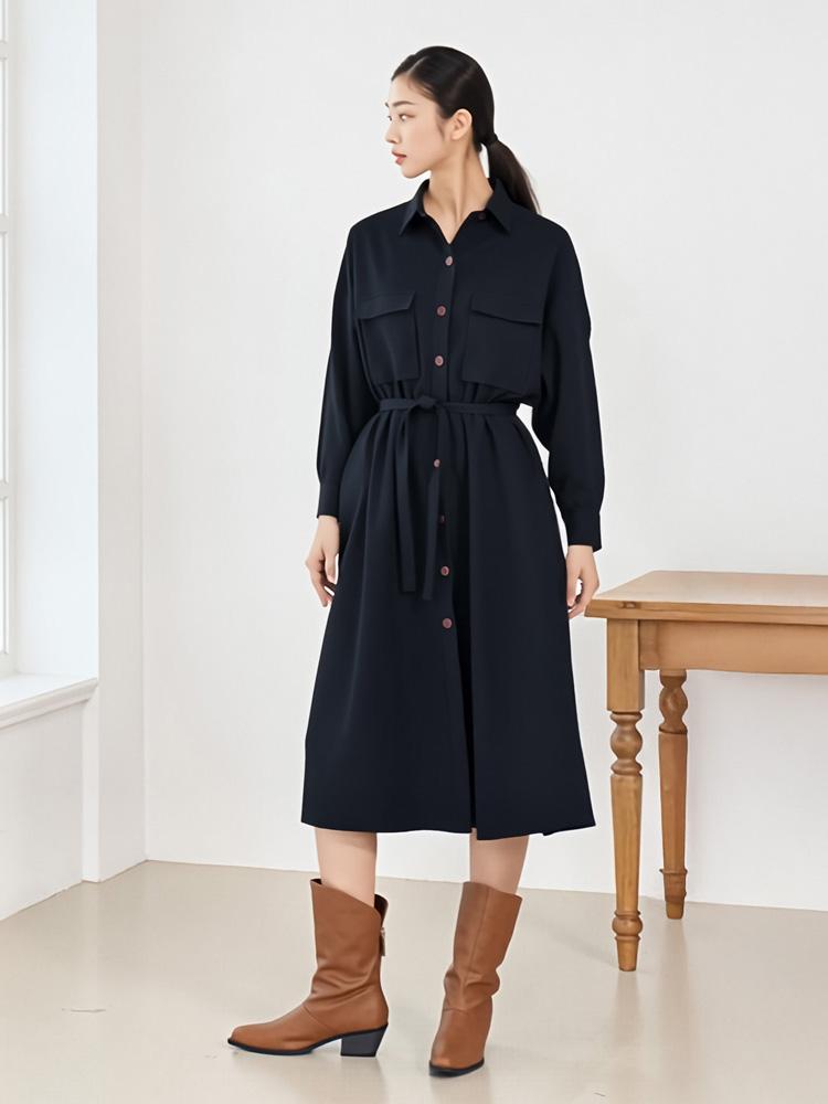 LBYL Navy Shirt Flare Long Dress