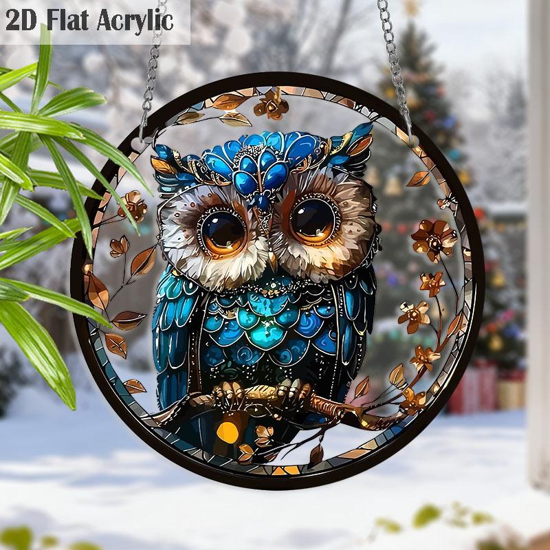 

Acrylic Blue Owl Christmas Suncatcher Stained Glass Effect Window Hanging Ornament Owl Lover Holiday Gifts 20cm/7.87Inch