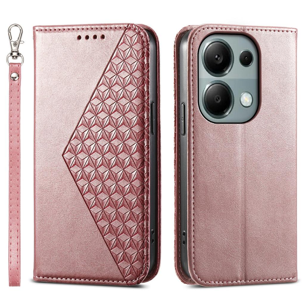 For Xiaomi Redmi Note 13 Pro 4G Case PU Leather Rhombus Imprinted Pattern Wallet Phone Cover