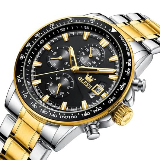 OLEVS Men's Quartz Watch, Stylish Multi-Function Watch with Stainless Steel, Waterproof, Luminous Display, Date Display, Analogue Watch for Men,