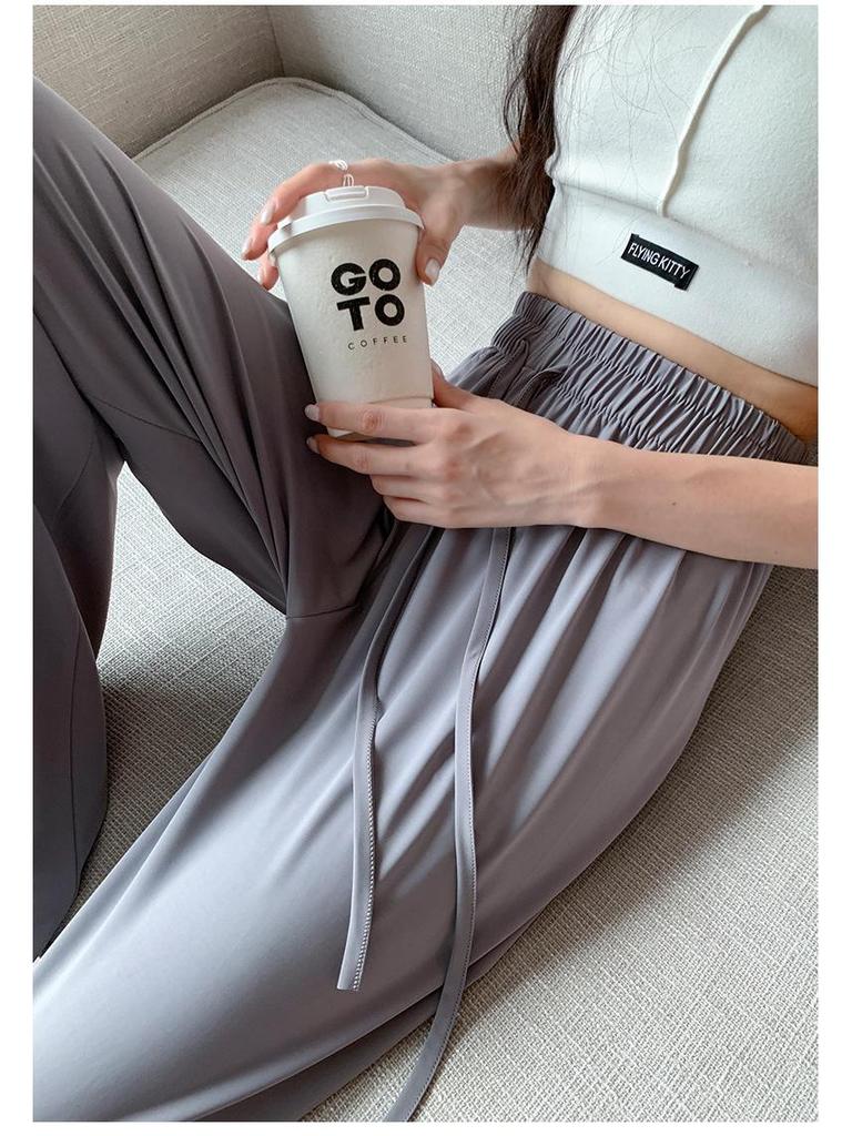 Ice Silk Women's Lightweight Quick-Dry Sun Protection Wide-Leg Pants - High-Waisted and Breathable for Summer