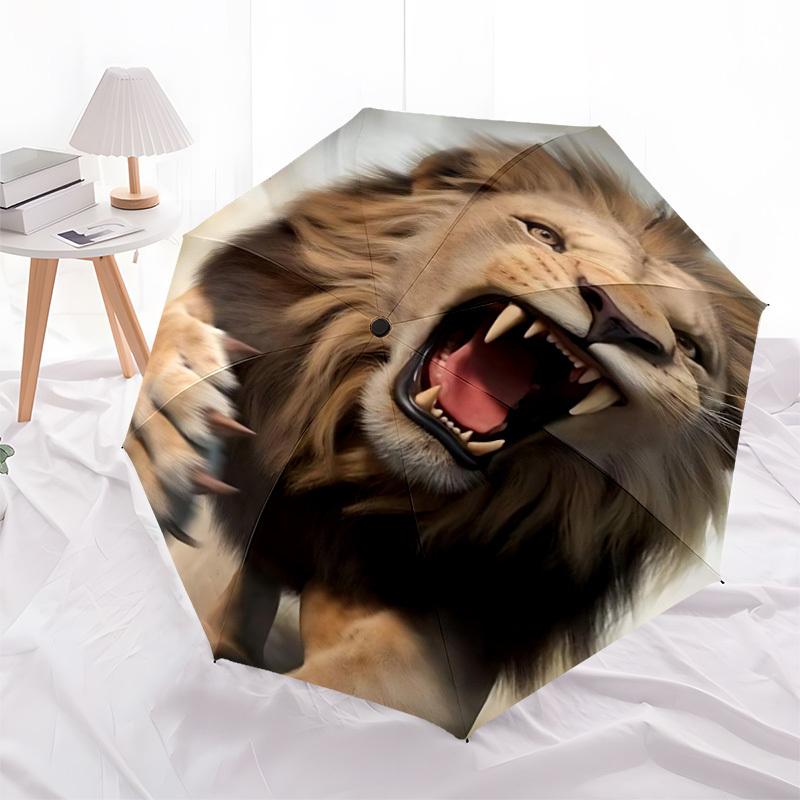 1pc Lion Roar Automatic Folding Umbrella - Compact Travel Umbrella with Auto Open/Close 8-Rib Heavy-Duty Shaft for Women/Men -l047