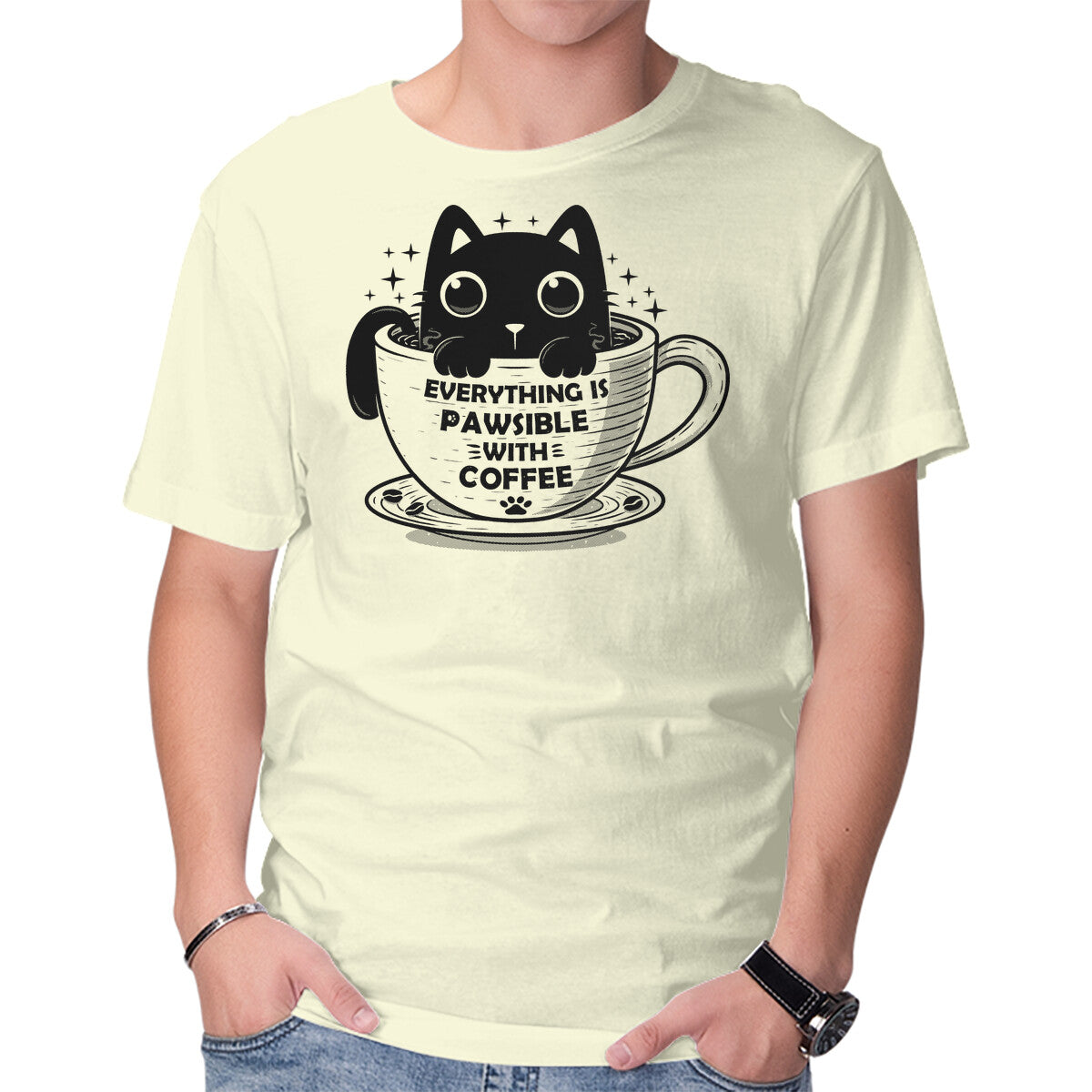 Unisex Crew Neck T-Shirt Everything Is Pawsible Graphic Short Sleeve Casual Tee M