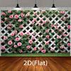1pc, 2D flat, pink rose climbing white wire mesh fence banner, suitable for birthday celebrations and background banners, wsj