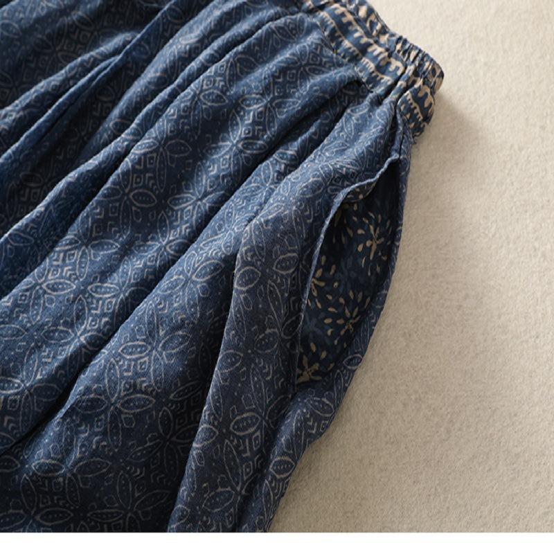 Echter Schuss Sommer neu literarisch locker Spleißen Druck elastische Taille Rock Damen mittel und lang