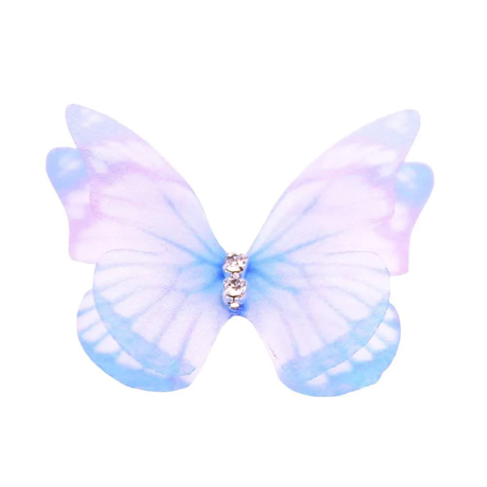 50pcs Gradient Color Organza Fabric Butterfly Appliques 3D Dreamy Simulation Mesh Butterfly Patch 5CM Double-layer