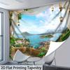 European Window View Tapestry, Lake And Mountain Landscape Wall Hanging, 2D Flat Printing Home Decor For Bedroom Living Room