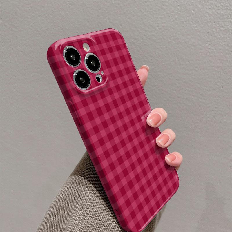 Phone Case For Poco x7 f8 f7 f6 x6 f3 f5 Pro C61 Retro Red Grid Pattern Hard Plastic Shockproof Protective Bumper Cover