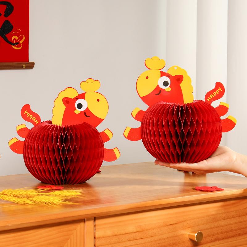 Chinese Lunar New Year 2026 3D Honeycomb Ornament Paper Apple Pear Desktop Ornament Traditional Spring Festival Photo Props