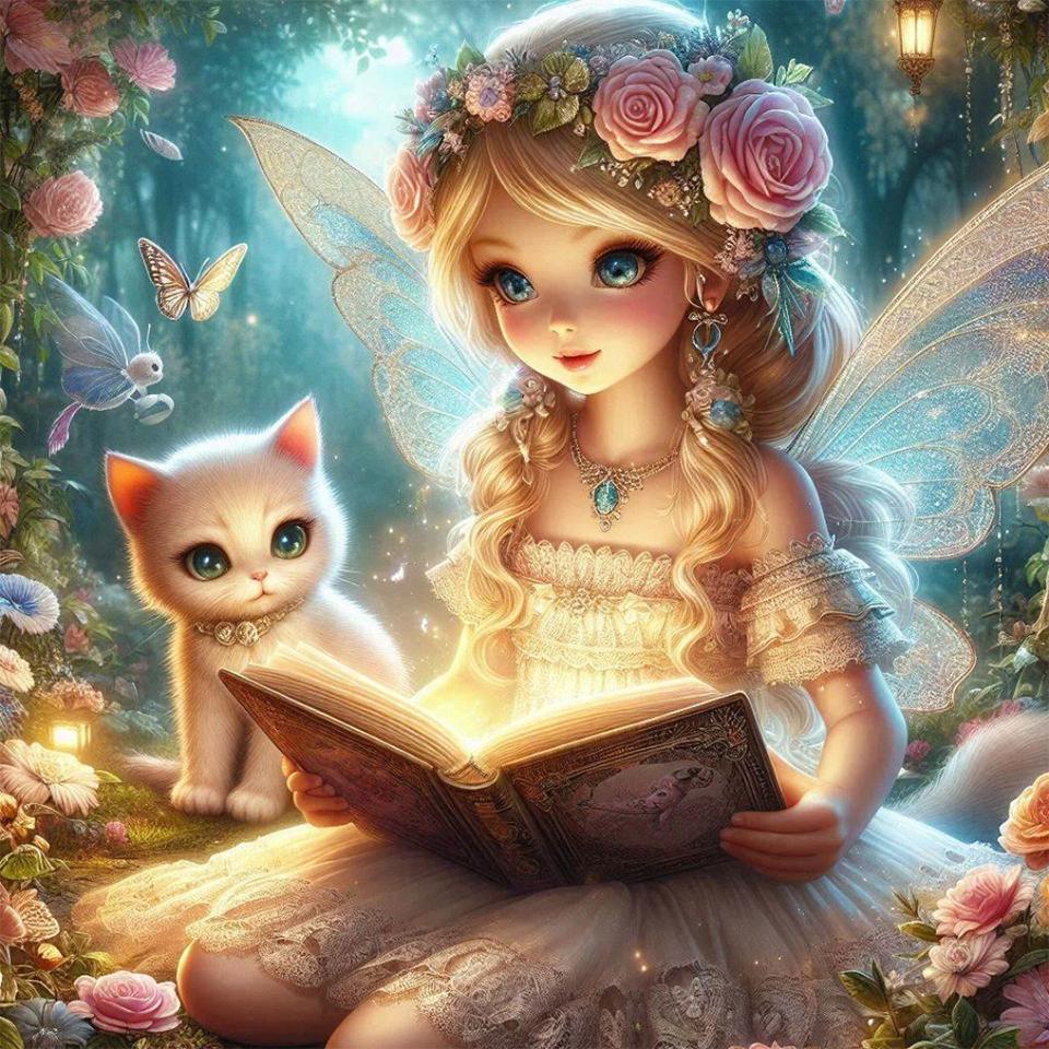 Dreamy Butterfly Elf e Animal Flower Fairy 5D Full Circle Diamond Painting DIY Diamante Mosaic Bordado Cruz Bordado