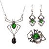 Halloween Exaggerated Spider Jewelry Set: Necklace, Earrings, Ring, Bracelet with Retro Emerald Accents