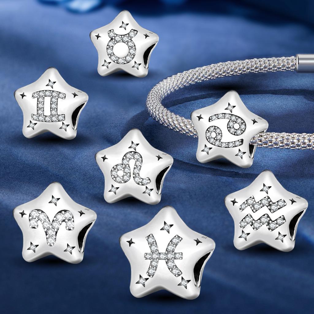 Copper Cute Star 12 Constellation Series Charms Bead Fit Original Pan Bracelet Bangle Diy Jewelry For Women Gift