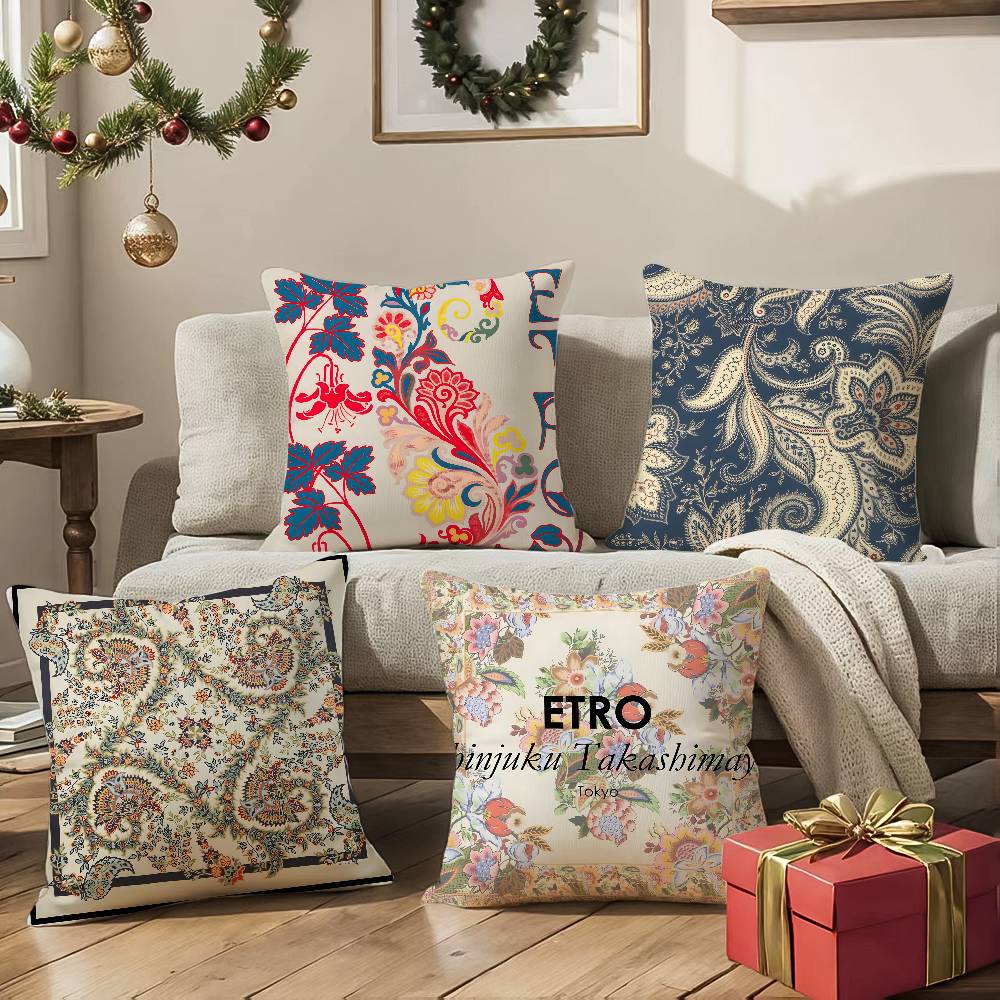 Cashew Nut Flower Pattern Natural Etro Pillow Case Comfort Sofa Bed Silky elegant Invisible zipper Decorative cushion cover