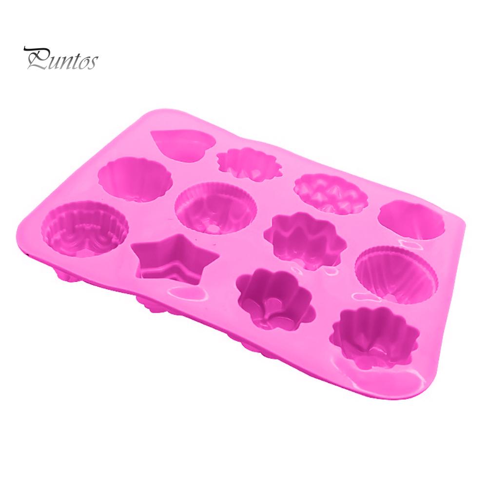 Puntos DIY Silikon 12 Löcher 3D Blume Fondant Schokolade Kuchen Süßigkeitenform Backwerkzeug