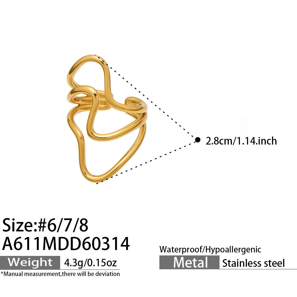 Luxury Stainless Steel Snake-Shaped Zircon Geometric Ring Set 18K Gold Color Retention Unique Design Versatile Ring No. 6