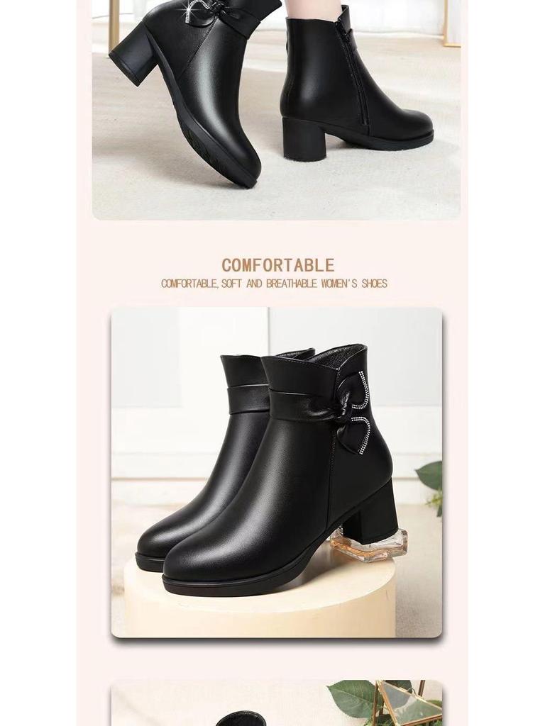 Women's Mid-Calf Winter Fleece-Lined Soft Leather Non-Slip Boots