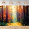 Rustic photographic backdrop: Maple forest, orange autumn leaves, pumpkin banner, for baby shower decorations4926