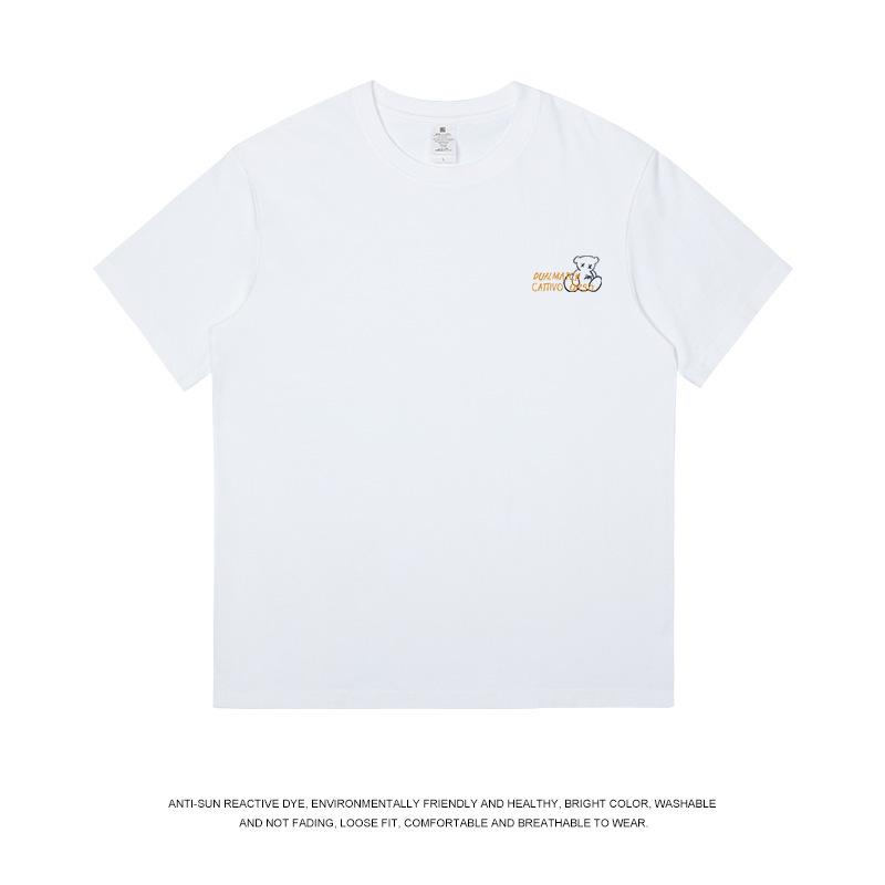 

Тяжелая хлопковая футболка с круглым вырезом и принтом медведя - Женская летняя уличная одежда S (40-50 kg)