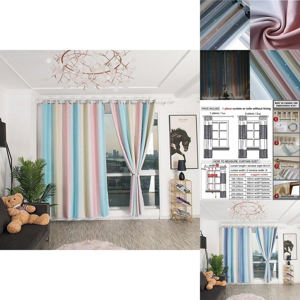 Stylish Blackout And Tulle Drapes With Hollowed Out Star Design For Living Room Decor