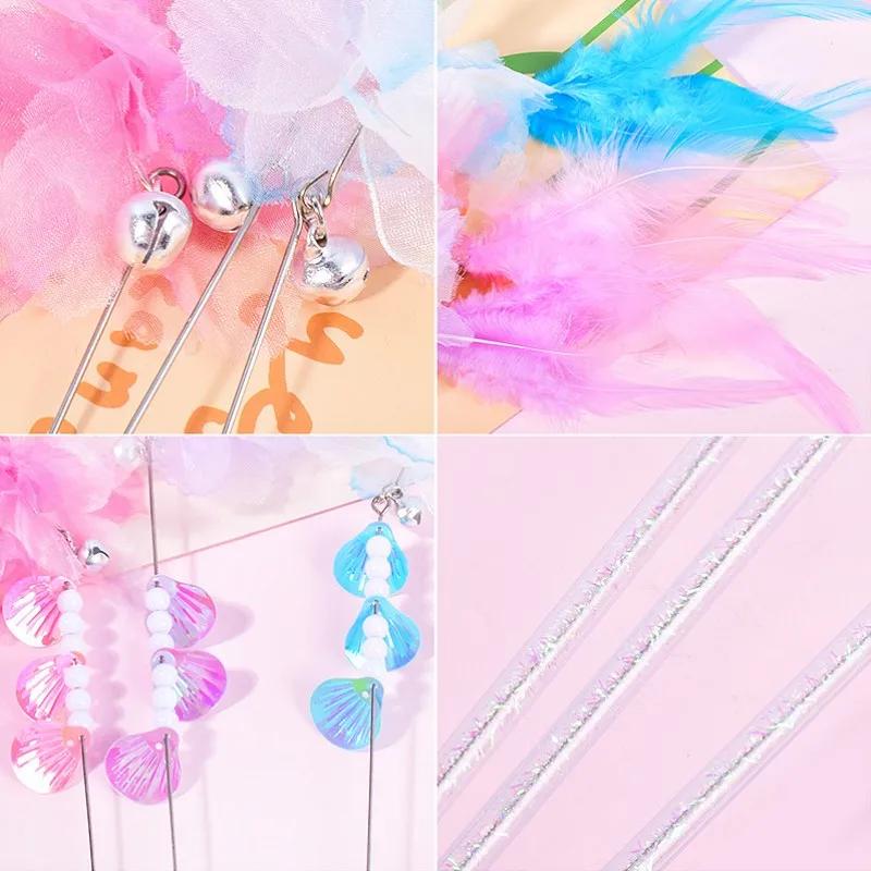 Cat Toy Feather Cat Toys Interactive Flower Tassel Cats Teaser Long Handle Feather Toys for Cats Teasing Stick Toy Kitten Teaser