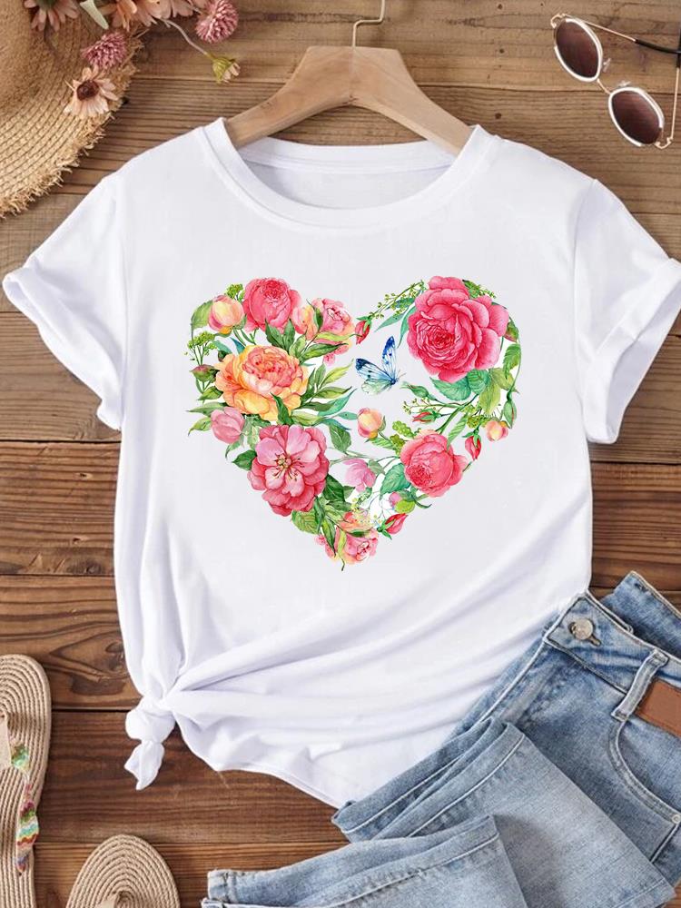 

Футболки с милым цветочным принтом, повседневная мода, футболка с коротким рукавом и круглым вырезом, одежда для женщин, футболка с 3D-принтом, женская одежда 6XL
