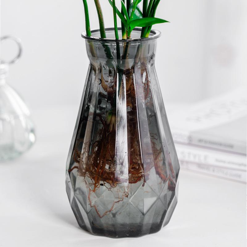Creative transparent hydroponic plant flowerpot, green ivy, copper money grass, imitation glass vase, plastic resin ornament