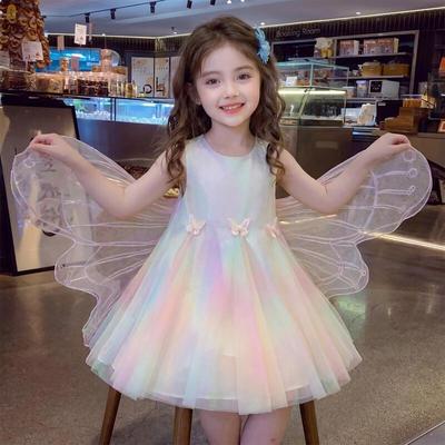 Girls' Rainbow Butterfly Wing Princess Dress