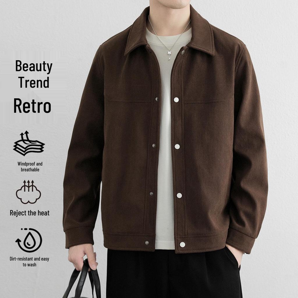 Retro Men's Lapel Jacket: Trendy, Loose-Fit, Plus Size Outerwear for Spring & Autumn