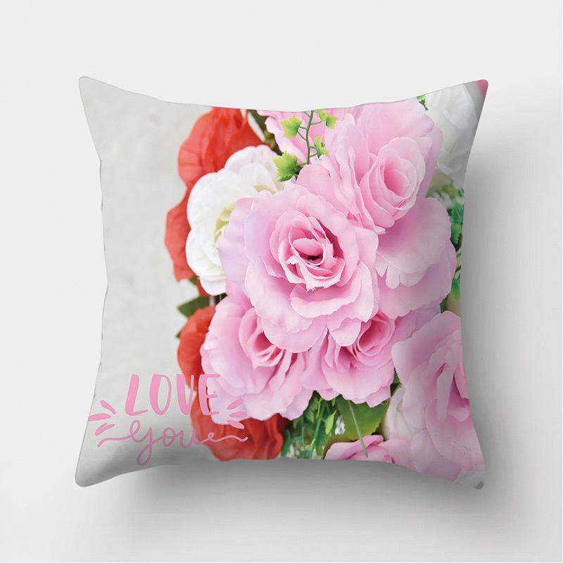 Pink Love Rose Floral Pattern Decoration Cushion Pillowcase Sofa Bedroom Home Selection Decoration Cushion Throw Pillow