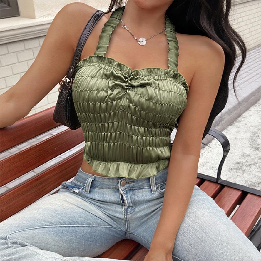 

YYFS Женская мода Повседневная Летняя Весна Однотонный Принт Без Рукавов Подтяжки Блузки и Рубашки XL зелёный